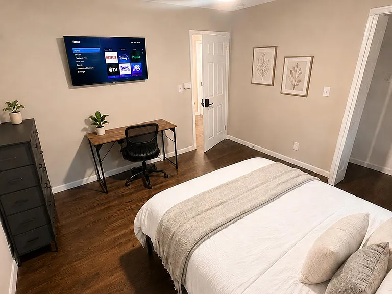 Everything you need, right where you want itcozy bed, work desk, and entertainment all in one space.
