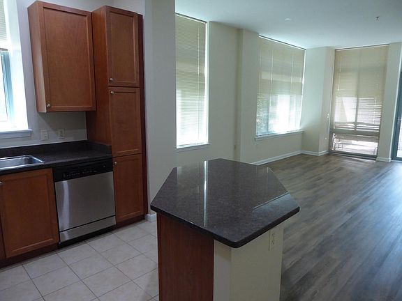 Island and living room