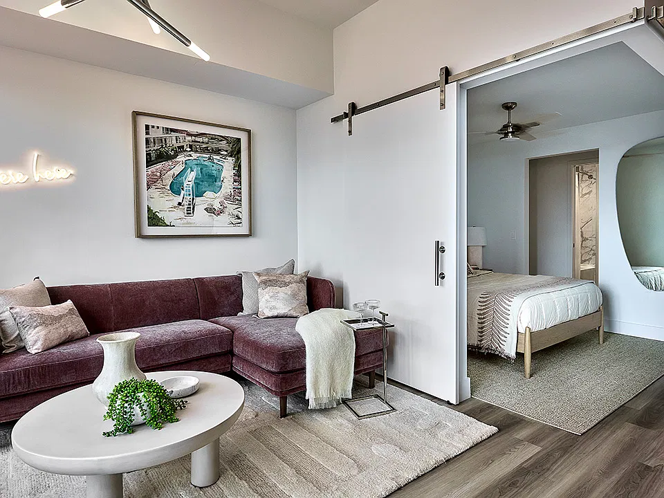 Apartment Living Room and Bedroom with Wood Style Flooring