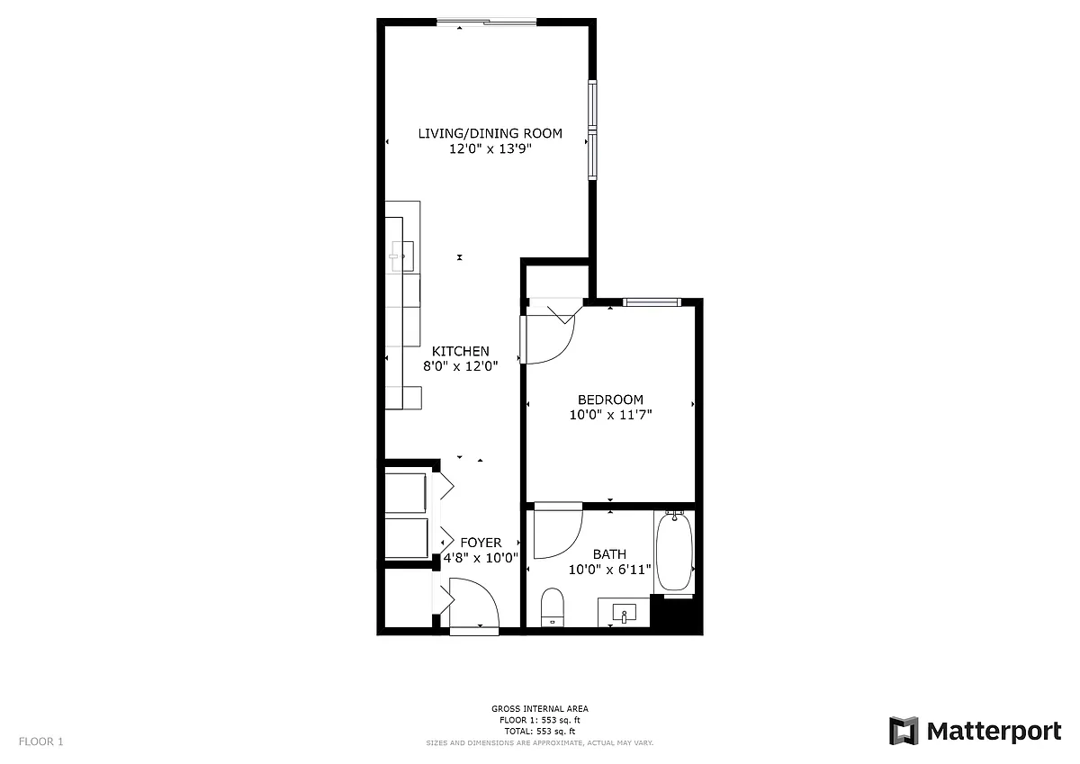 Floor plan 1222 Marshall 1 Bed