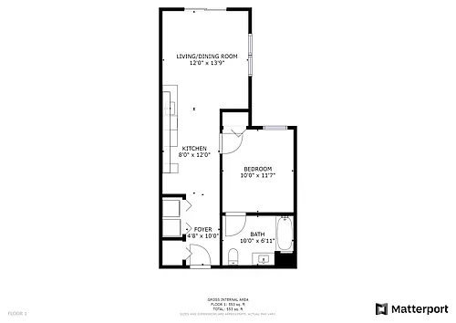Floor plan 1222 Marshall 1 Bed