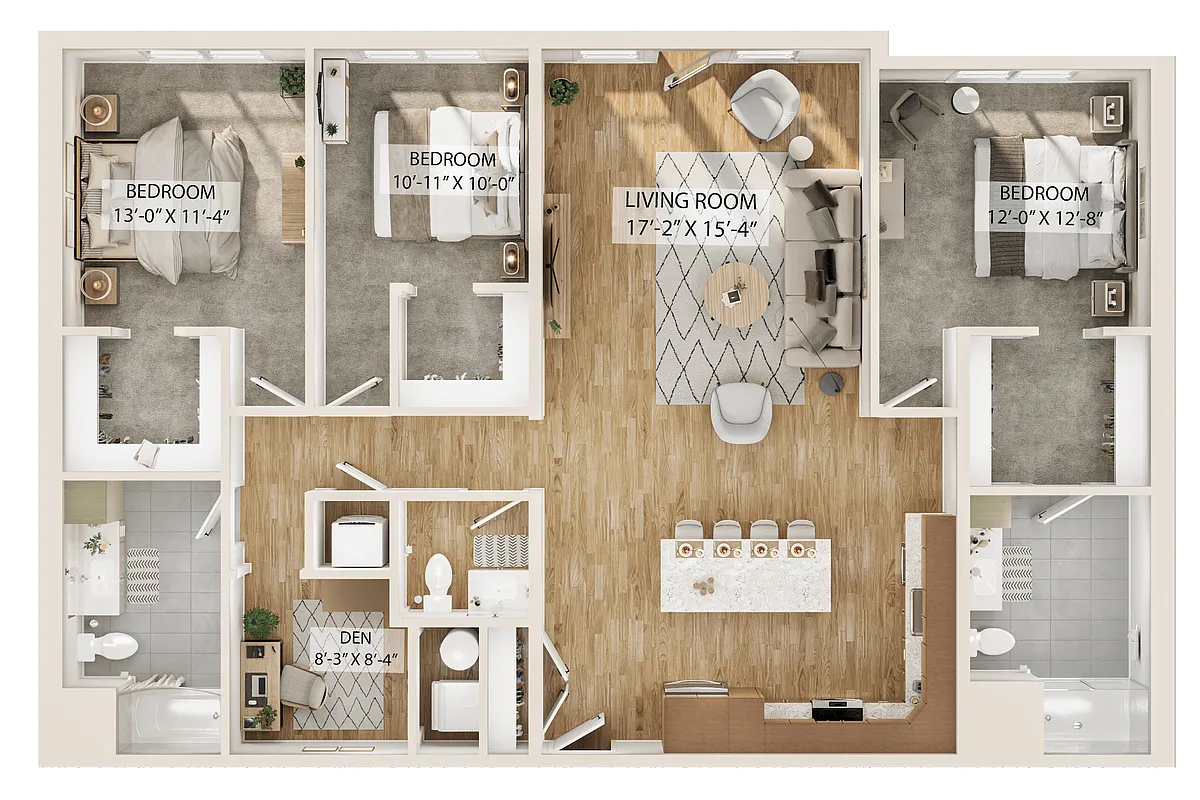Floor plan 3 Bed/2 Bath Den-C3D