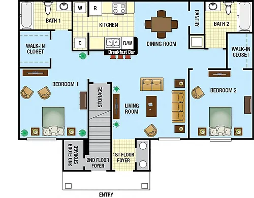 Floor plan Two Bedroom Two bath 60%