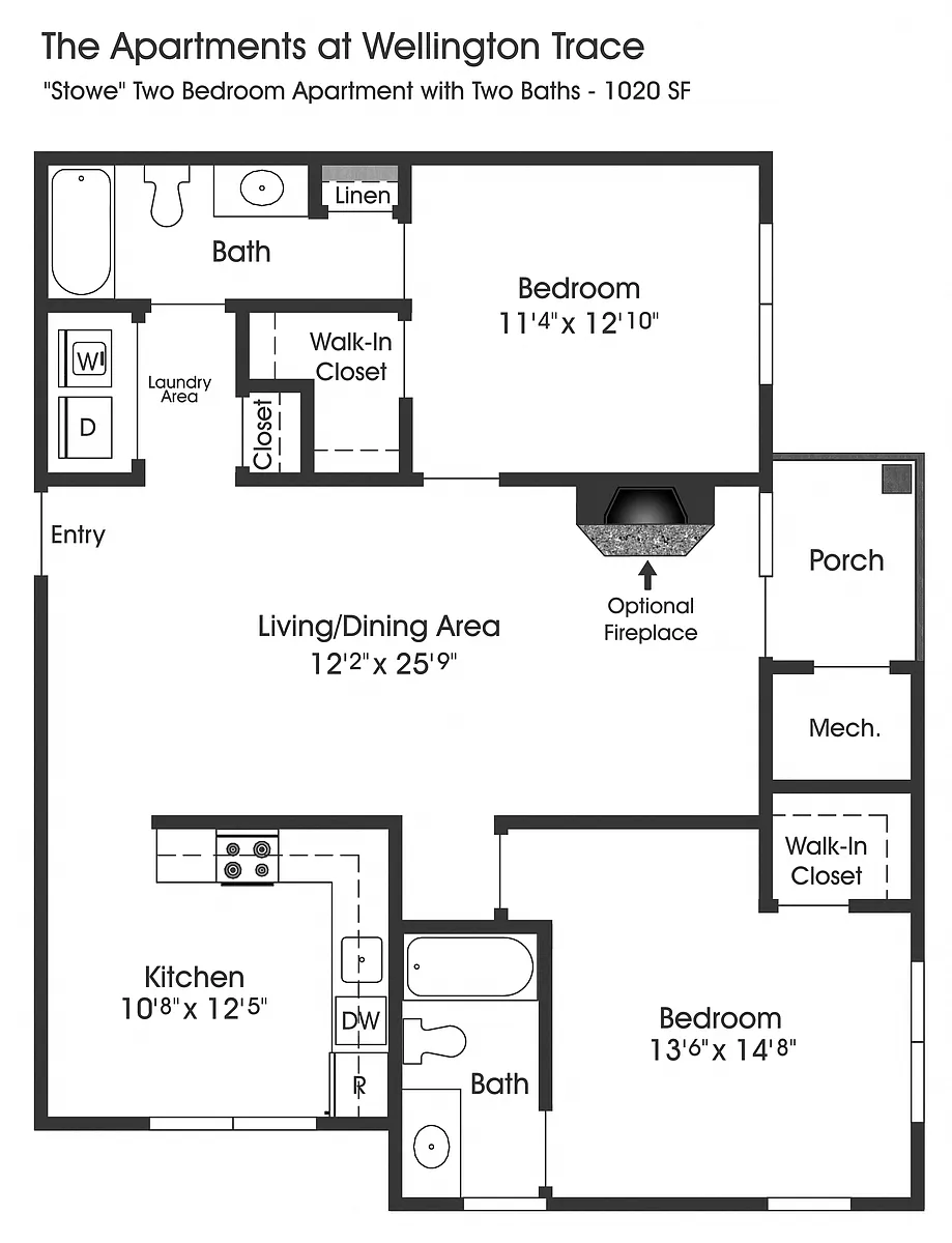 Floor plan 2BR 2BA (1020sf)