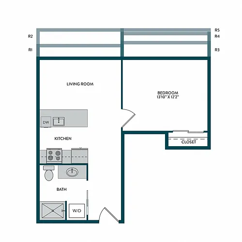 Floor plan 1BR 1BA K