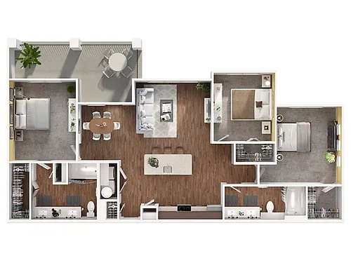 Floor plan 3 Bed, 2 Bath A (140% Income Restricted)