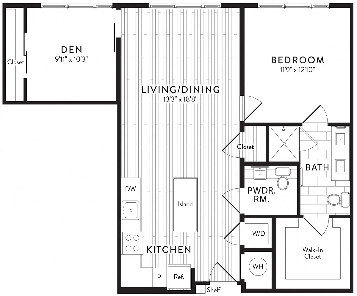 Floor plan B1A - 1 Bed_1 Bath Den