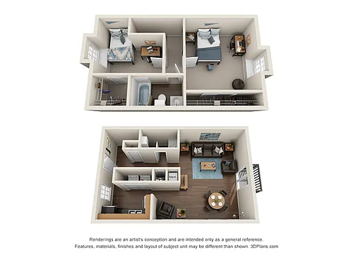 Floor plan 2 Bed 1.5 Bath TH-DLX