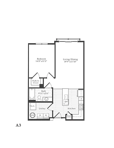 Floor plan 1 Bed/1 Bath-A3