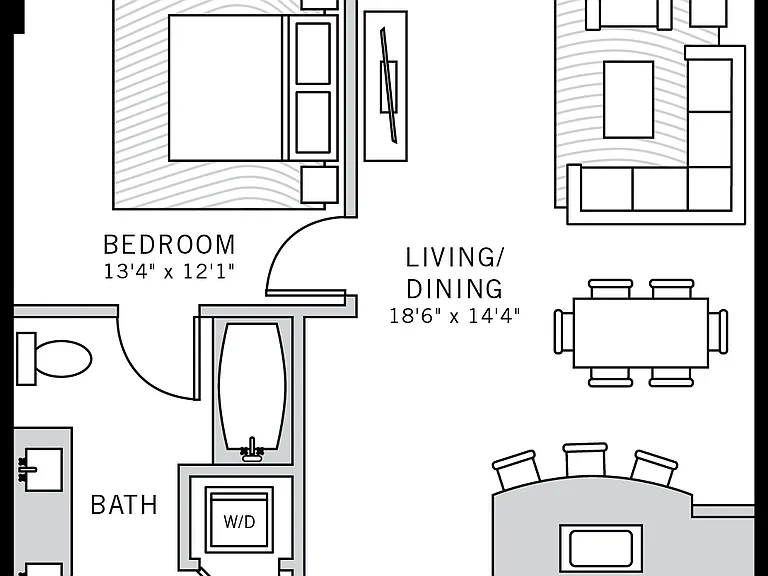 1 bedroom 1 bath apartment with dining area, patio, walk in closet and 837 sq ft