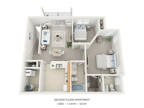 Floor plan 2 Bed 1.5 Bath Apartment LG