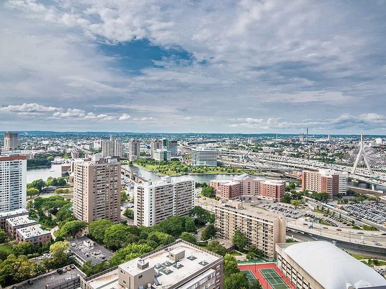Views of Zakim Bridge and Cambridge