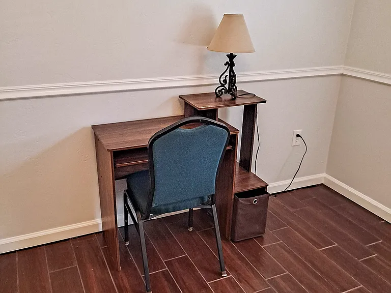 Small Work Desk with Desk Lamp and Chair