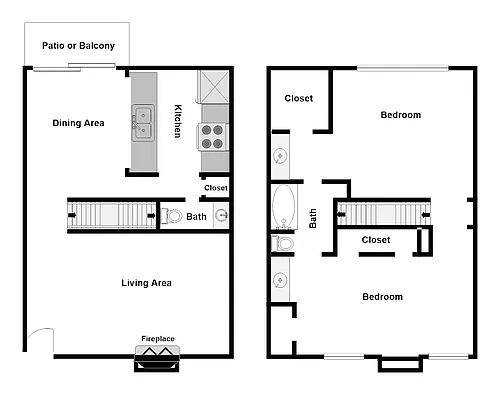 Floor plan 2 Bedroom/ 1.5 Bathroom- Townhome