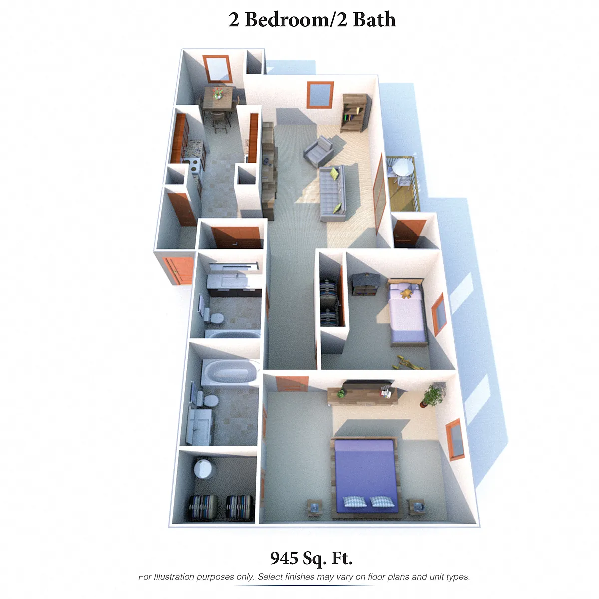 Floor plan 2 Bedroom, 2 Bath B