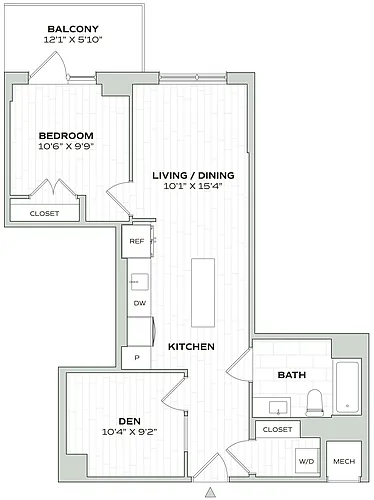 Floor plan 1 Bed/1 Bath Den - Alula - B01
