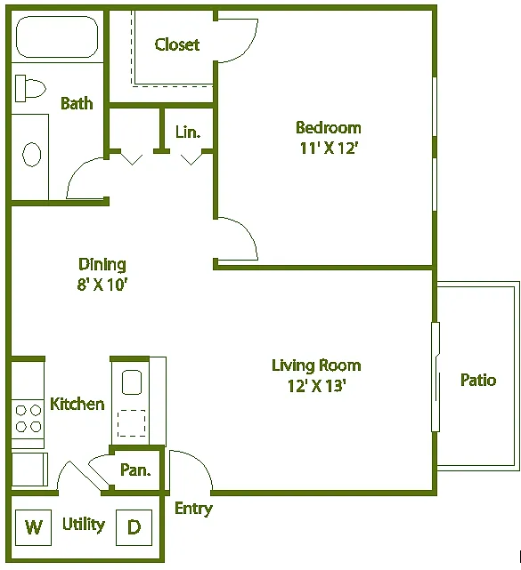 Floor plan 1 bed 1 bath D