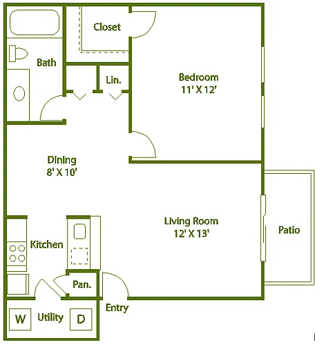 Floor plan 1 bed 1 bath D