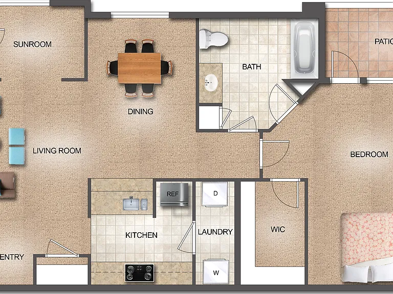 1 Bedroom w/Sunroom and Patio 1 Bedroom w/Sunroom and Patio