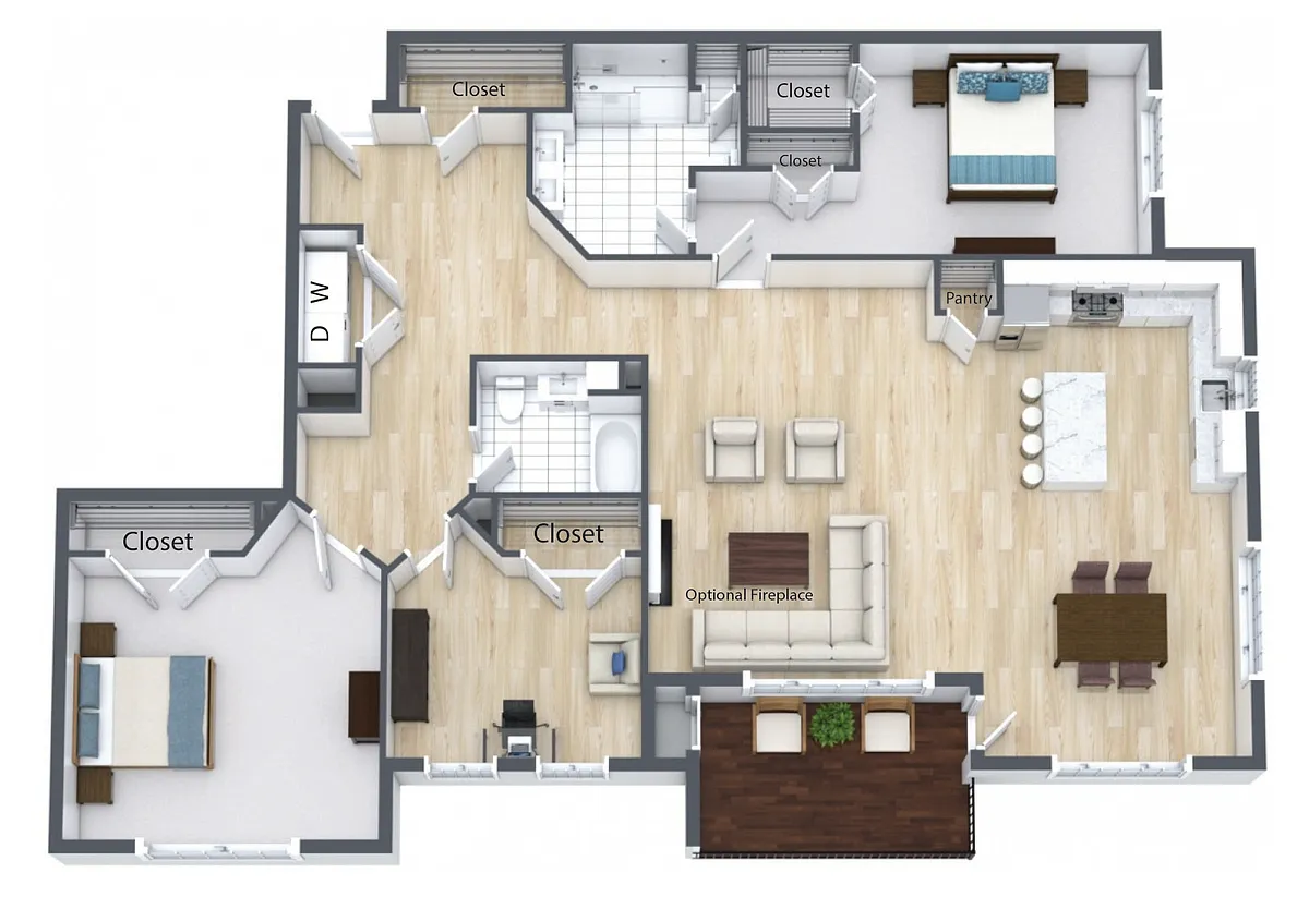Floor plan 2 Bed 2 Bath Den E Style