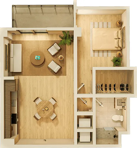 Floor plan 1 bed, 1 bath floorplan