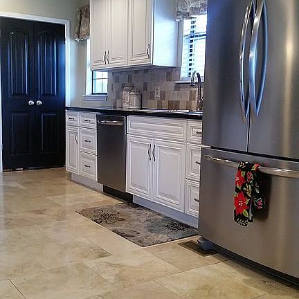 travertine, new cabinets