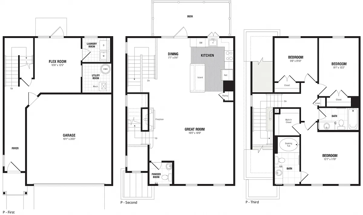 Floor plan 3 Bed/2.5 Bath Townhome 2 Car Garage-P