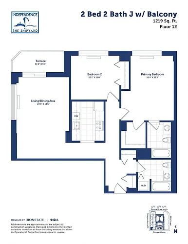 Floor plan 2 Bed 2 Bath J With Terrace