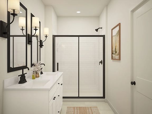 Primary bath with matte black finishes