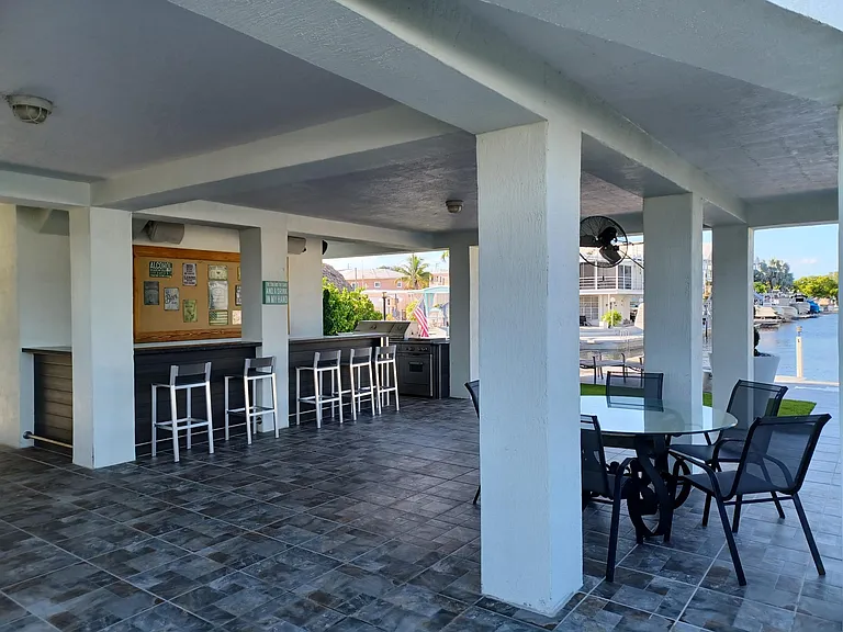 Roof covered patio and Bar with barbecue