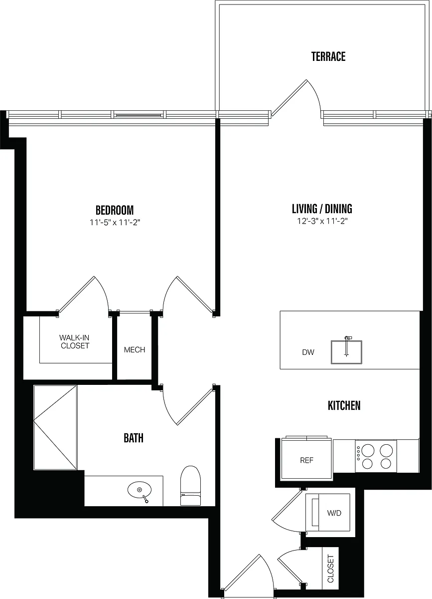 Floor plan 1 Bed/1 Bath-C7A