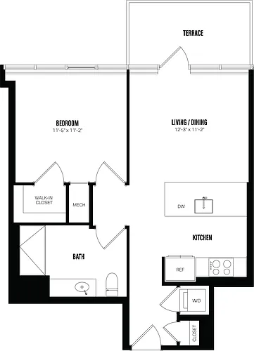 Floor plan 1 Bed/1 Bath-C7A