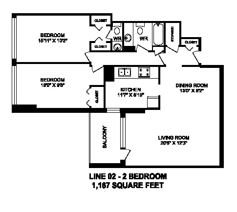 Floor plan 2 Bed 1.5 Bath B
