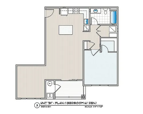 Floor plan 1 Bed x 1 Bath w Den