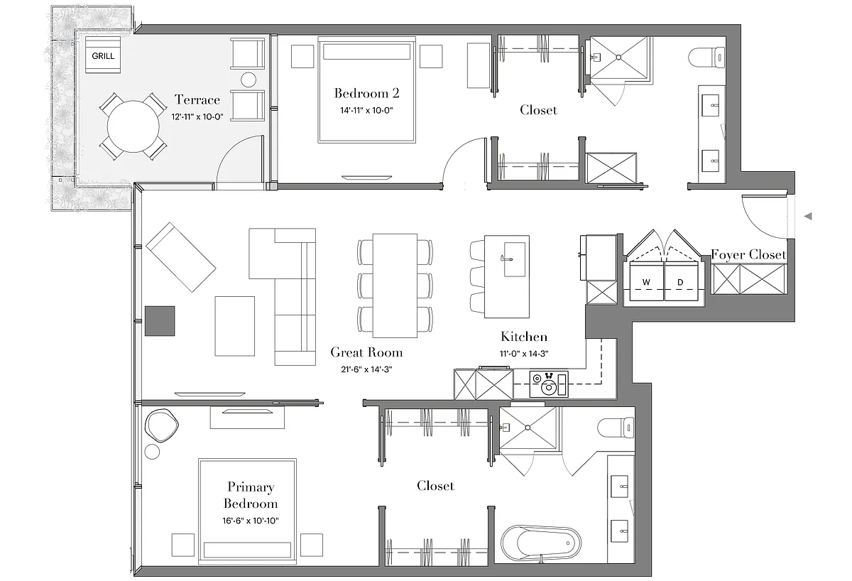 Floor plan 02 | 2B-01 | 2 Bed | 2 Bath