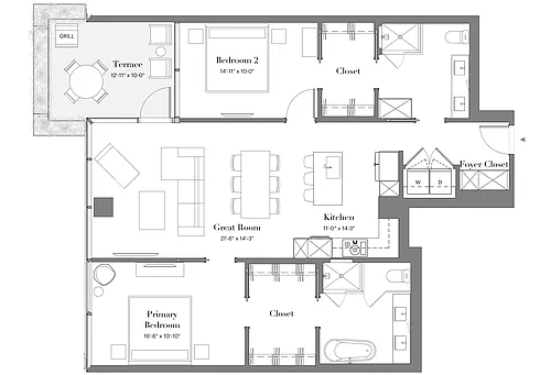 Floor plan 02 | 2B-01 | 2 Bed | 2 Bath