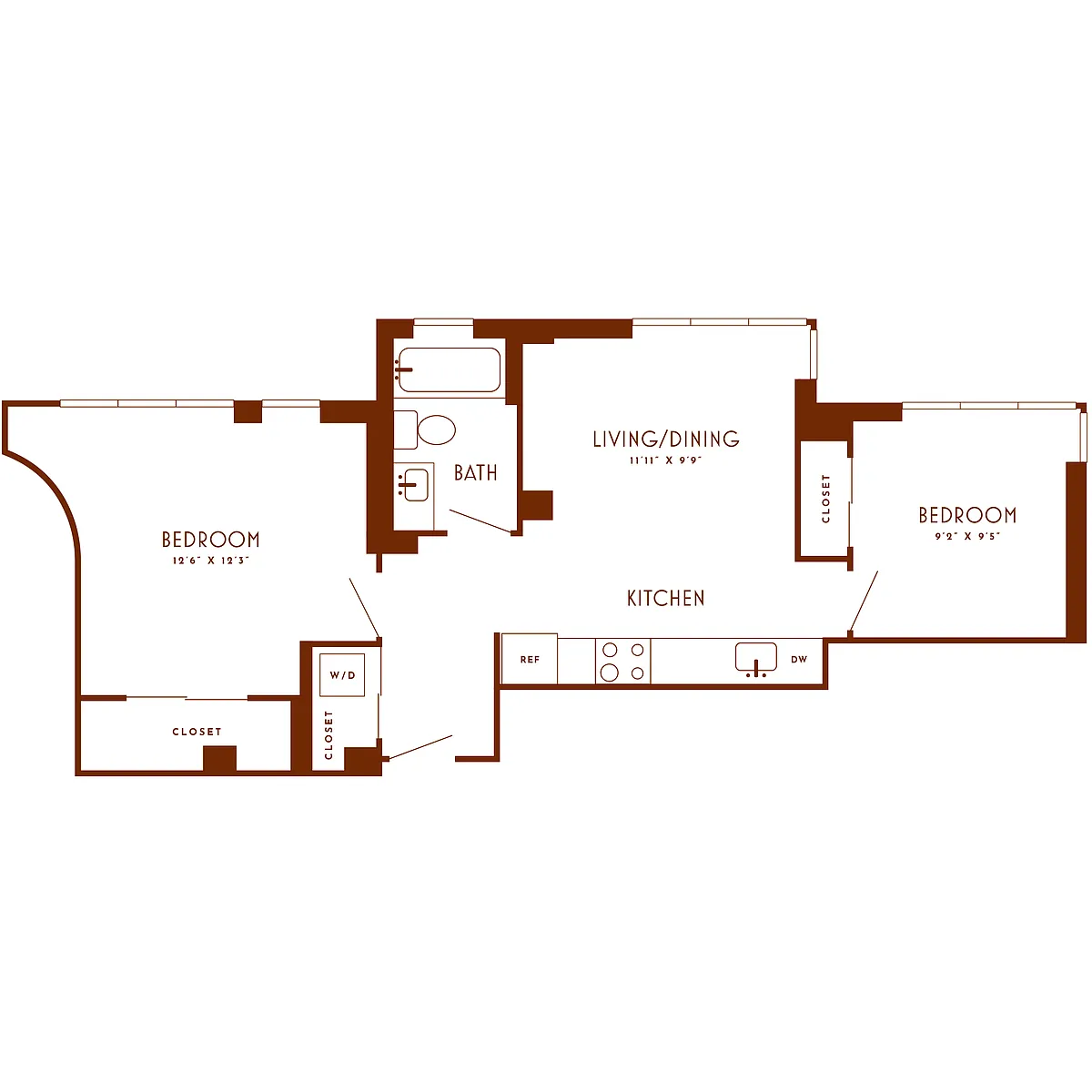 Floor plan 2 Bed/1 Bath-C2