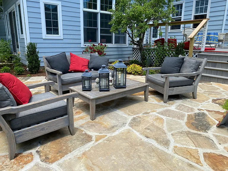 Entertainment patio, dining deck and exterior of the family room.