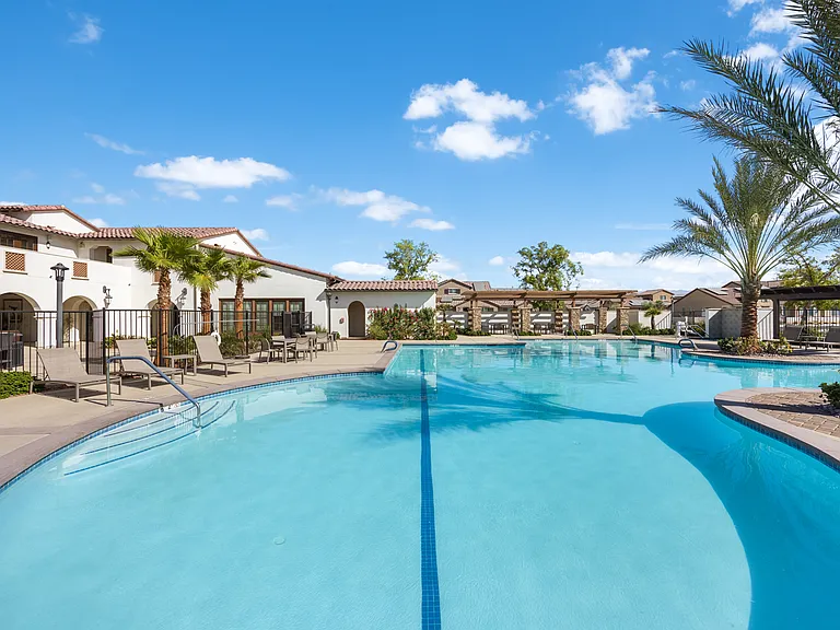 The communal pool is perfect for swimming laps.