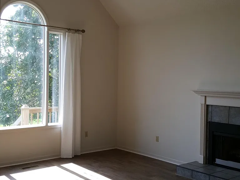 wood burning fireplace in great room