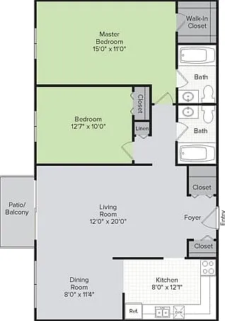 2 Bedroom, 2 Bath (1,100 sq ft) 2 Bedroom, 2 Bath (1,100 sq ft)