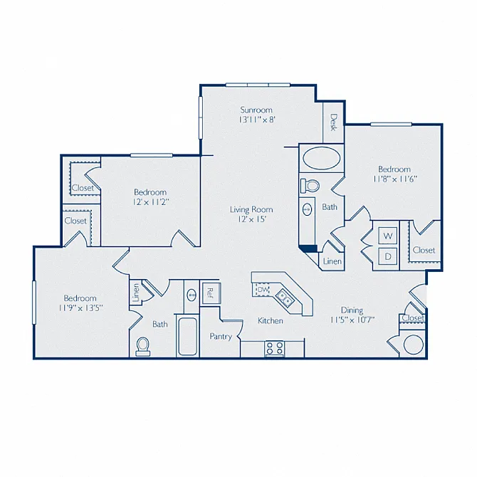 Floor plan Three Bedroom w Sunroom