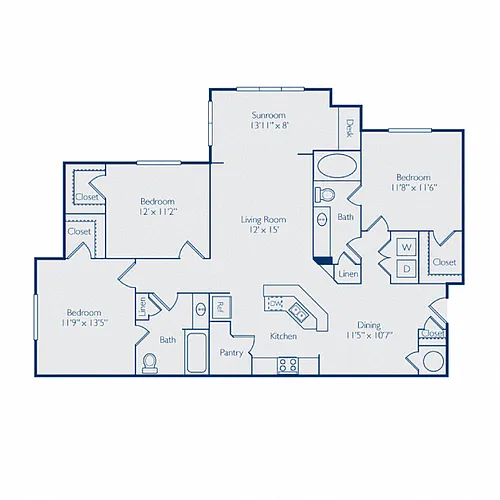 Floor plan Three Bedroom w Sunroom