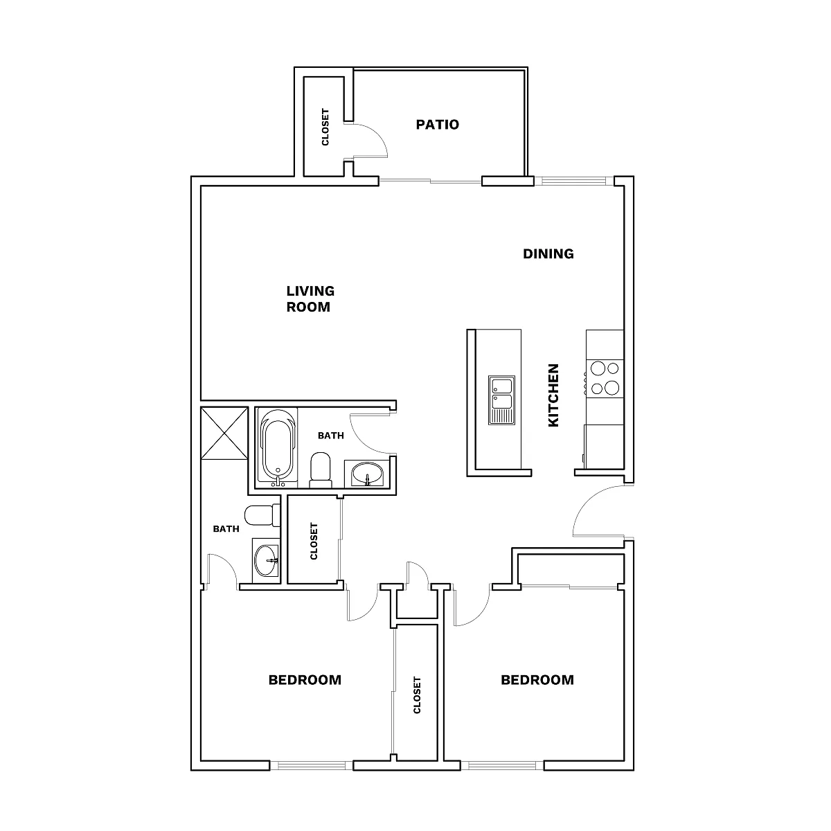 Floor plan 2x2 910 sqft - Classic