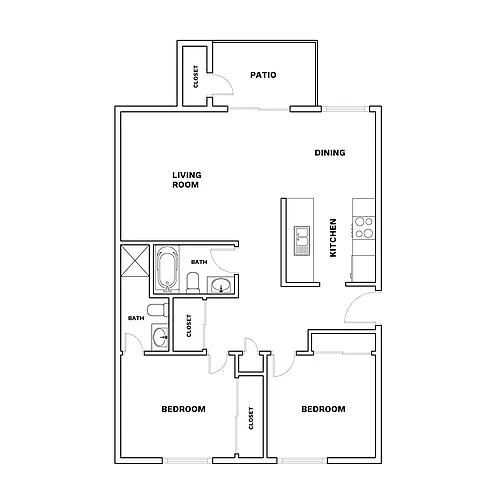 Floor plan 2x2 910 sqft - Renovated