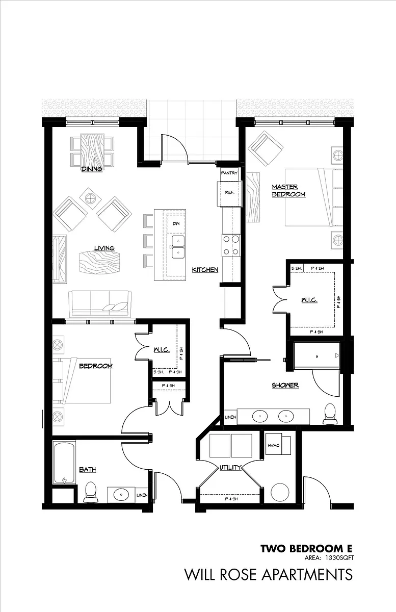 Floor plan Building A - Two Bedroom E