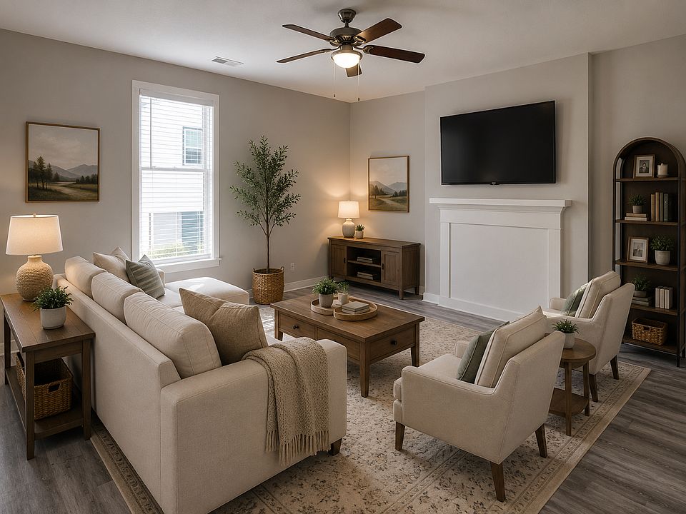 Very large rooms, high ceilings and tall windows! Furniture and accessories added by AI to highlight existing room features.