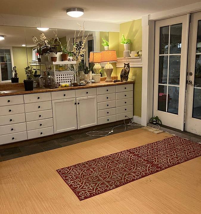 Entrance and built-in storage cabinet.
