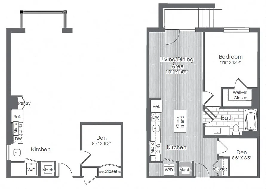 Floor plan 1 Bed/1 Bath Den-B1nA