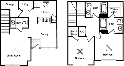 Floor plan 2 Bedroom Townhome A